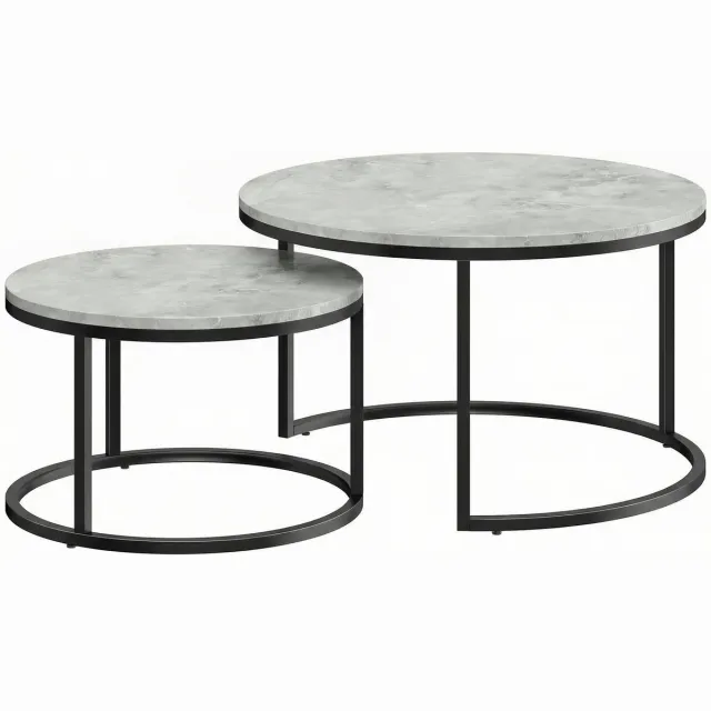 Homona Salontafel set van 2 - Stapelbaar - Met marmerlook en metalen frame - 78,5 x 78,5 x 46,5 cm en 59 x 59 x 36,5 cm - Grijs