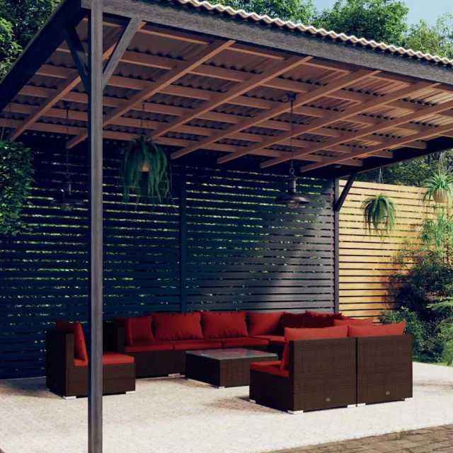 vidaXL 10-delige Loungeset met kussens poly rattan bruin, foto 2