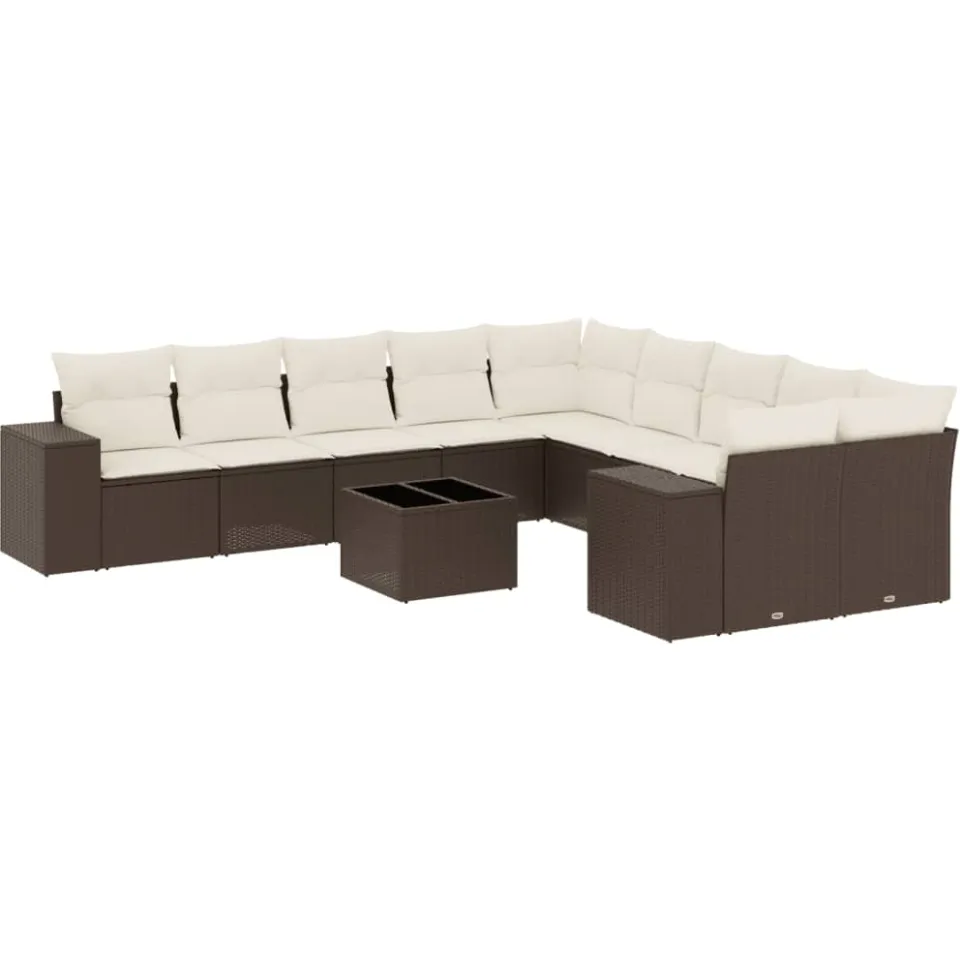 vidaXL 11-delige Loungeset met kussens poly rattan bruin