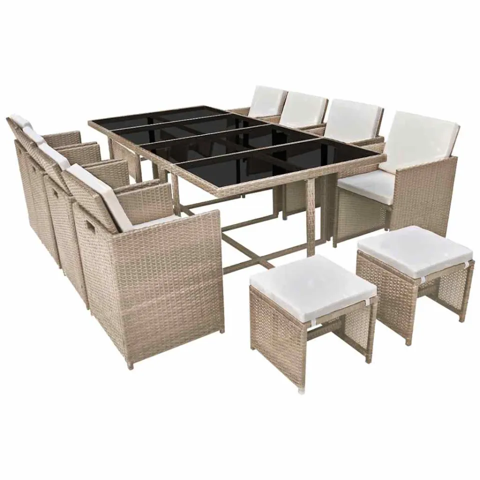 vidaXL 13-delige Tuinset met kussens poly rattan beige, foto 3