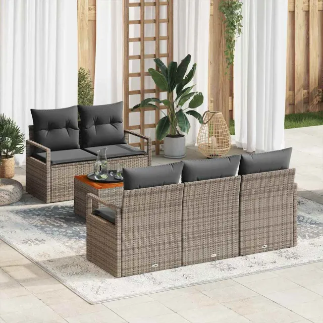 vidaXL Tuinbankenset 6 st Grijs poly rattan, foto 2