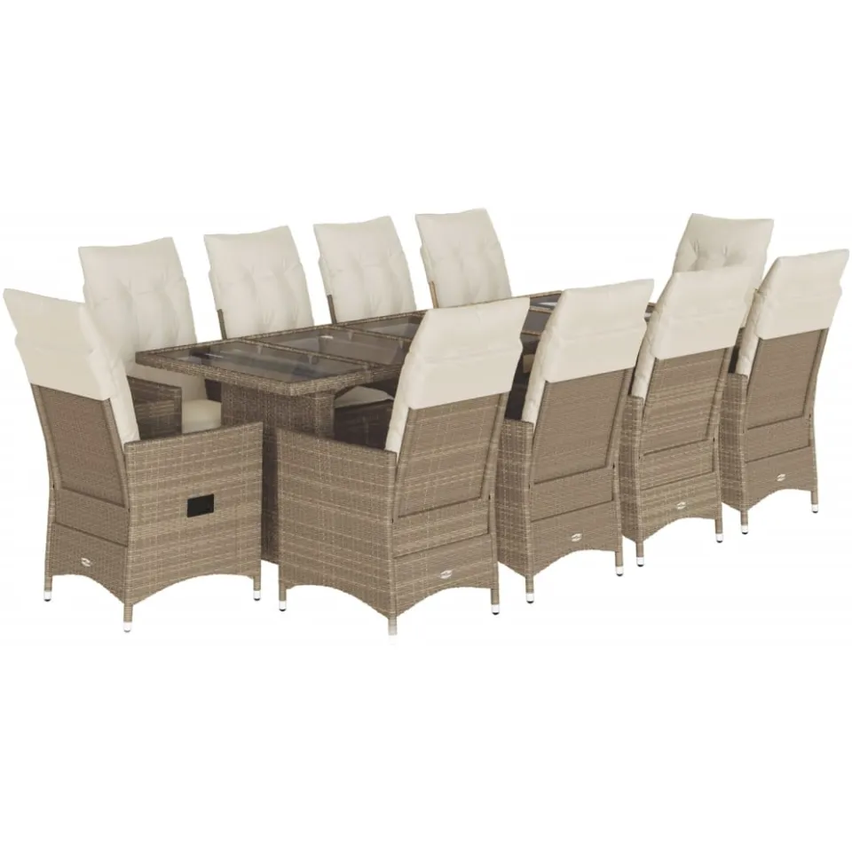 vidaXL 11-delige Bistroset met kussens poly rattan beige, foto 3