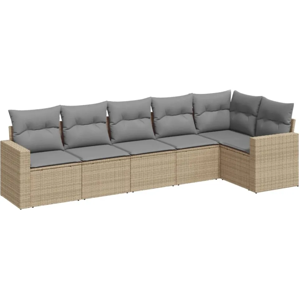 vidaXL 6-delige Loungeset met kussens poly rattan beige, foto 3