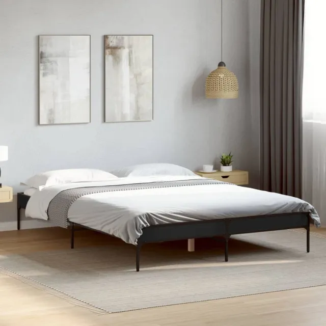 vidaXL Bedframe bewerkt hout metaal zwart 120x190 cm