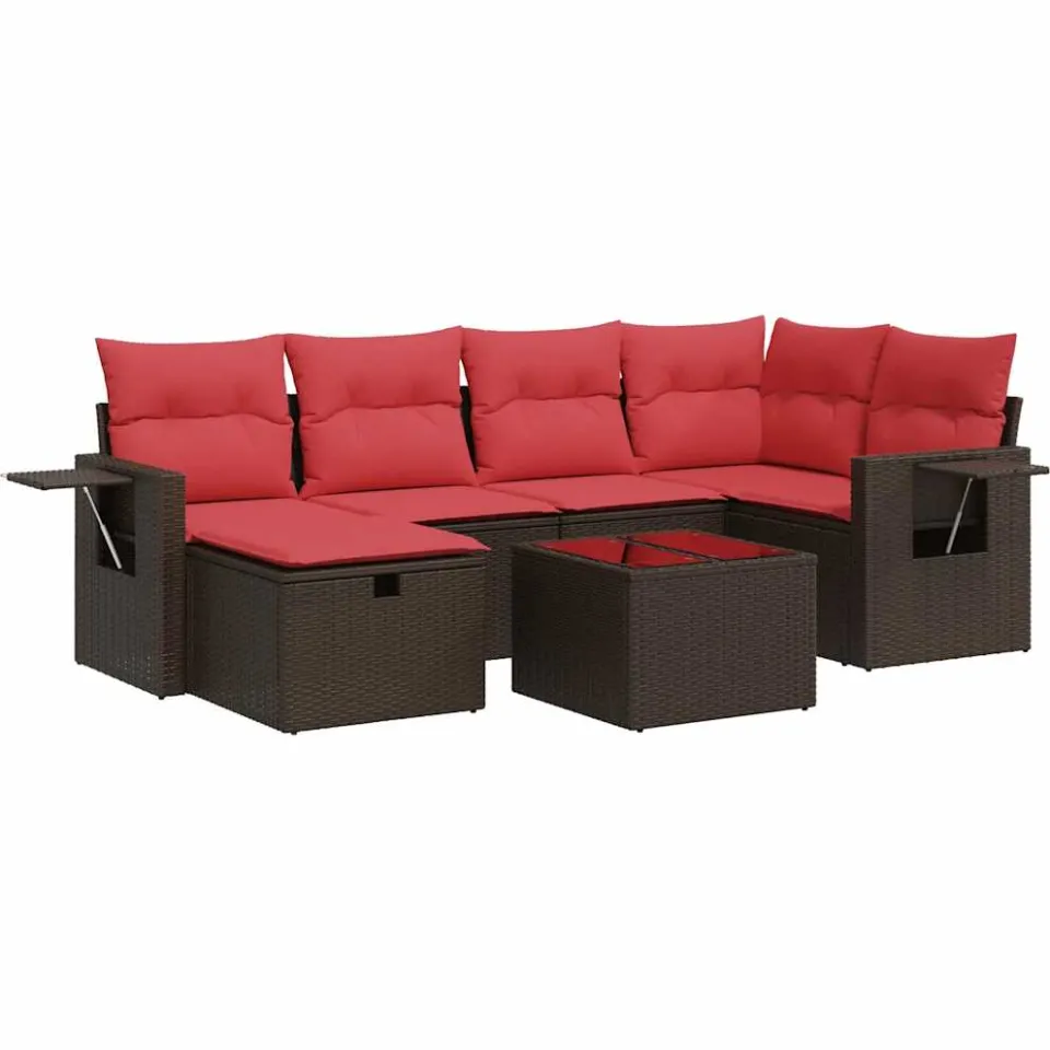 vidaXL 7-delige Loungeset met kussens poly rattan bruin, foto 3