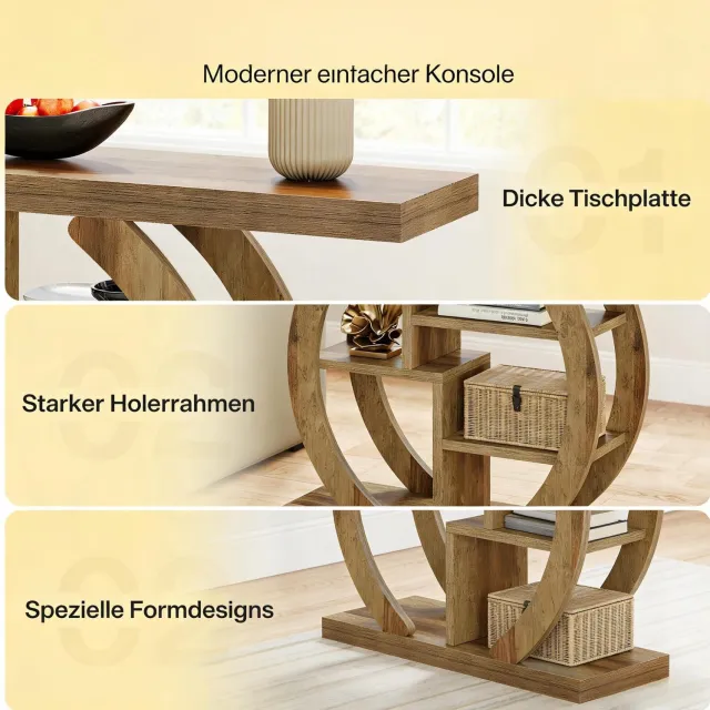 HAUSS SPOLE Sidetable Console Tafel Met 4 Niveaus Open Opbergruimte Landelijke Haltafel Van Hout Bruin 108 x 30 x 82 Cm Voor Hal En Woonkamer