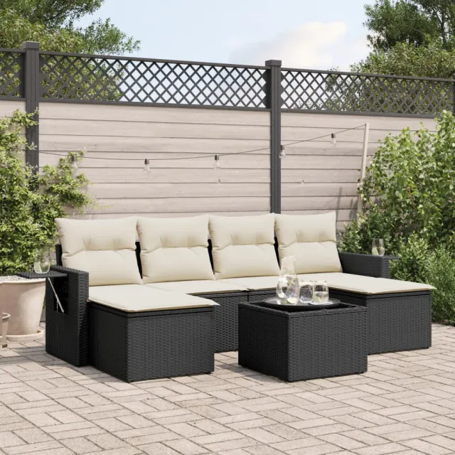 vidaXL 7-delige Loungeset met kussens poly rattan zwart, foto 2