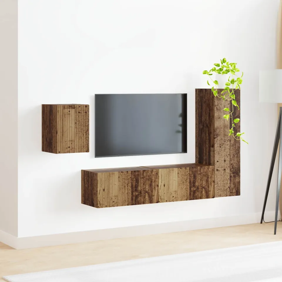 vidaXL Tv-meubelset 4 st 30 x 31 x 100 cm Oudhout bruin, foto 4