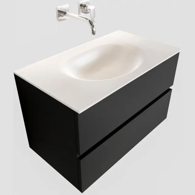 Boss & Wessing Badkamermeubel Solid Surface BWS Stockholm 80x45 cm Mat Zwart Urban (0 kraangaten)