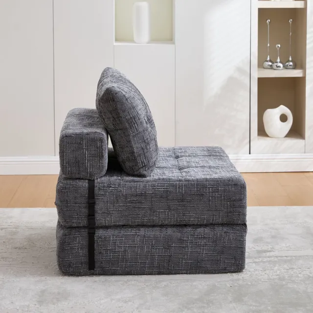 DESMIU Slaapbank 79 x 57 cm - Opvouwbaar Met Rugleuning En Hoofd- En Lendenkussens - Voor Woonkamer En Logeerkamer - Chenille Grijs