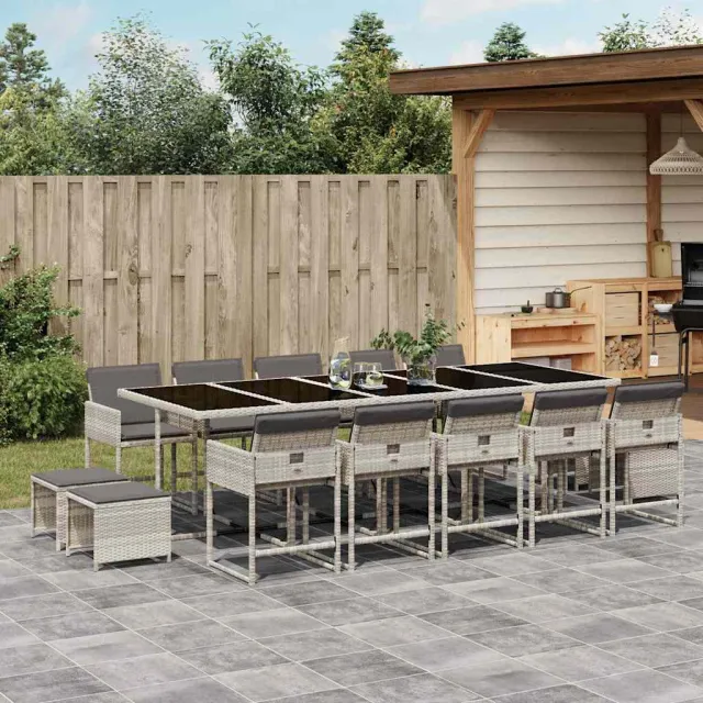 vidaXL 15-delige Tuinset met kussens poly rattan lichtgrijs grijs, foto 2