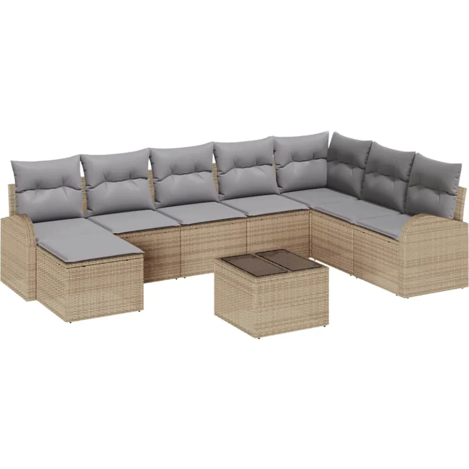 vidaXL Bankstel 9 st Beige en lichtgrijs poly rattan