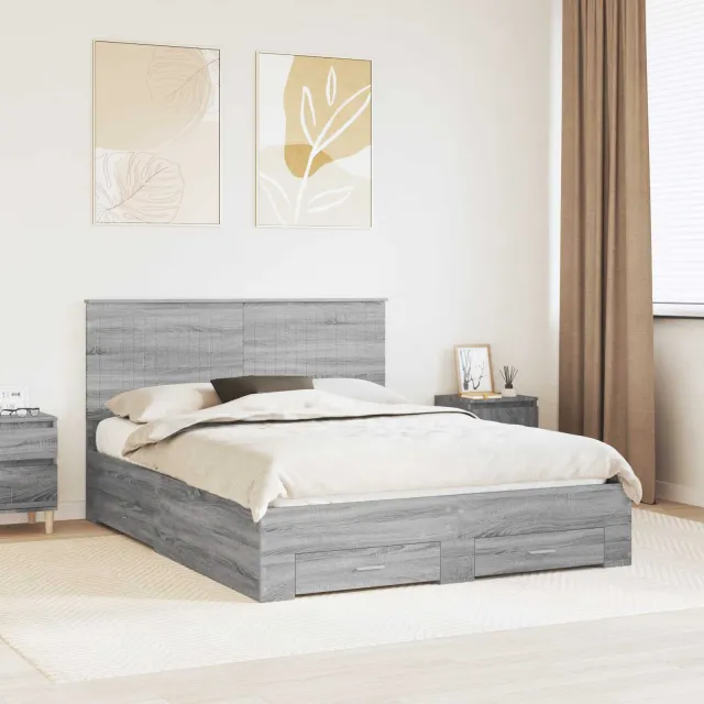 vidaXL Bedframe met lade Grijs Sonoma 150 x 200 cm Bewerkt hout