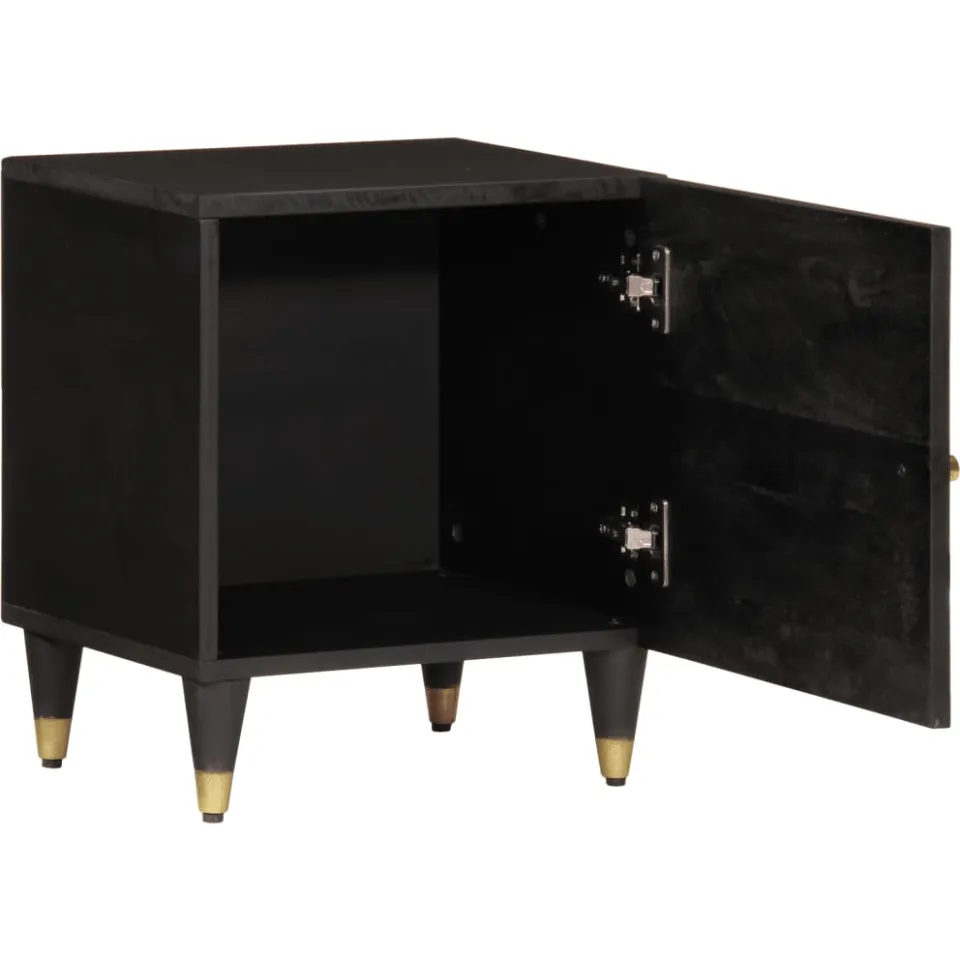 vidaXL Nachtkastjes 2 st 40x33x46 cm massief mangohout zwart, foto 3
