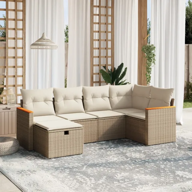 vidaXL 6-delige Loungeset met kussens poly rattan beige, foto 2