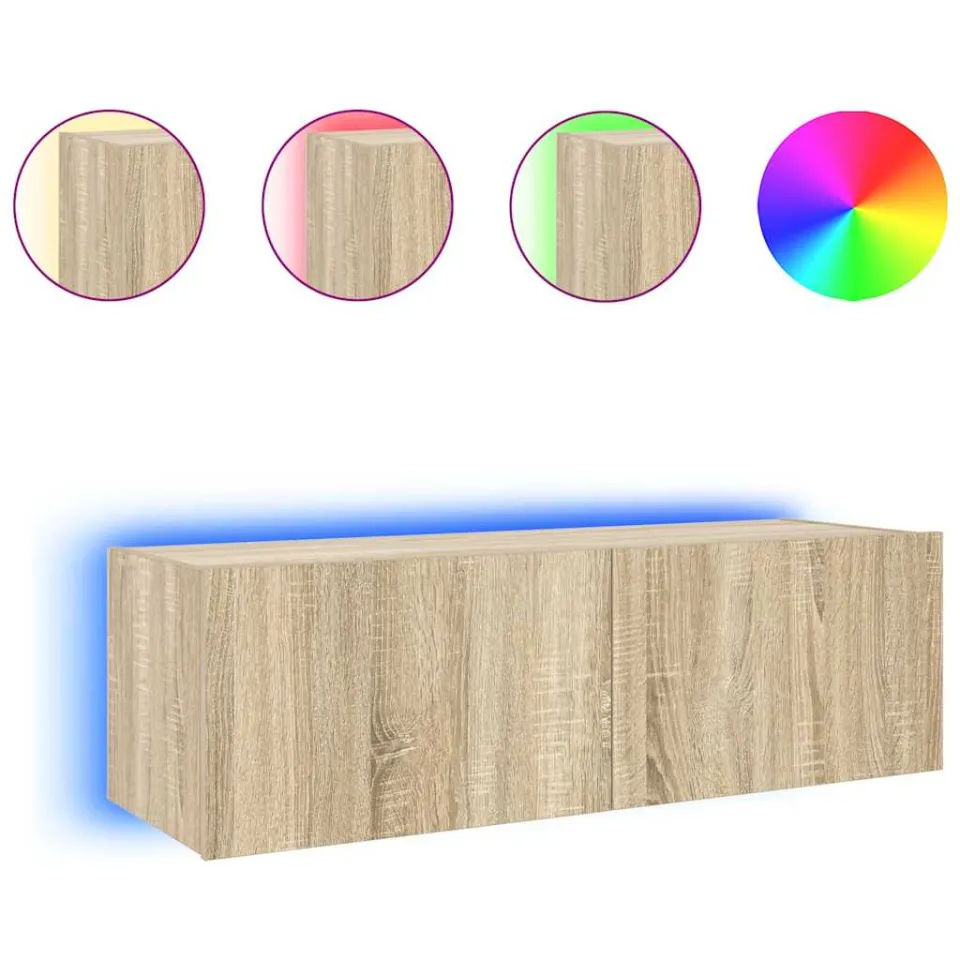 vidaXL Tv-wandmeubel met LED-verlichting 100x35x31 cm sonoma eiken Bruin