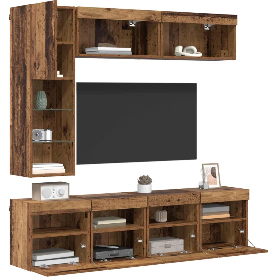 vidaXL TV-kast 7 st 30,5 x 30 x 102 cm Oudhout Bruin