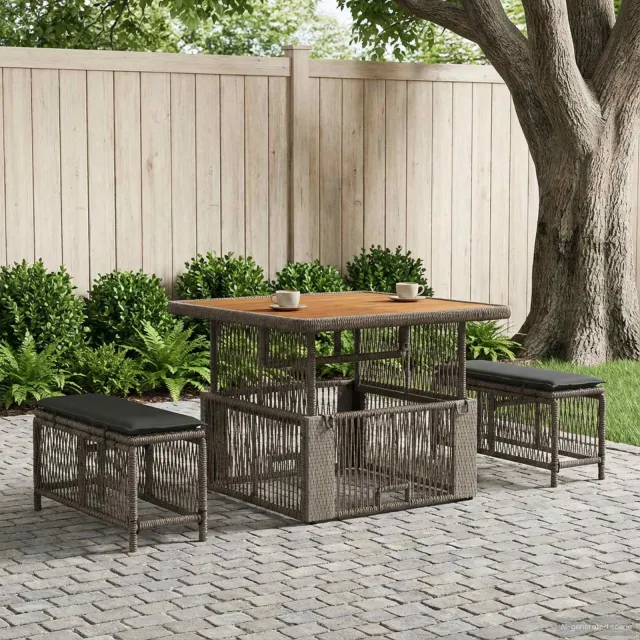 vidaXL Tuin eettafelset 3 st 2-zits Grijs en Donkergrijs poly rattan