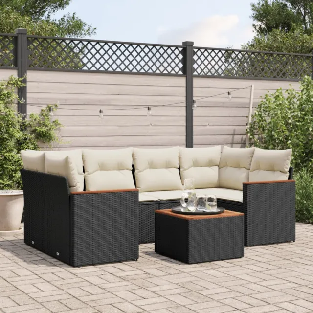 vidaXL 7-delige Loungeset met kussens poly rattan zwart, foto 2