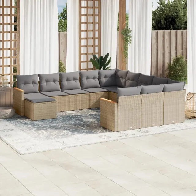 vidaXL 12-delige Loungeset met kussens poly rattan gemengd beige, foto 2