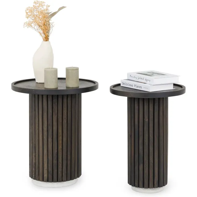 IDIMEX SARDA salontafelset, rond, van massief mangohout – bruin/wit