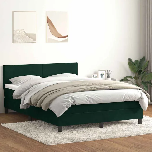 vidaXL Boxspring met matras en LED fluweel donkergroen 160x220 cm groen
