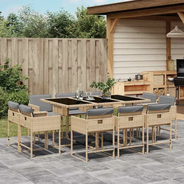vidaXL 11-delige Tuinset met kussens poly rattan gemengd beige, foto 2