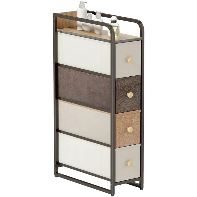 Homcom Ladekast Smal met 4 Stoffen Lades - Commode - Opbergkast - Meerkleurig