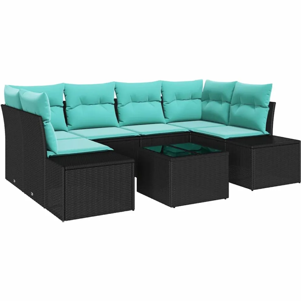 vidaXL Tuin Sofa Set 8 st Zwart en Turquoise poly rattan