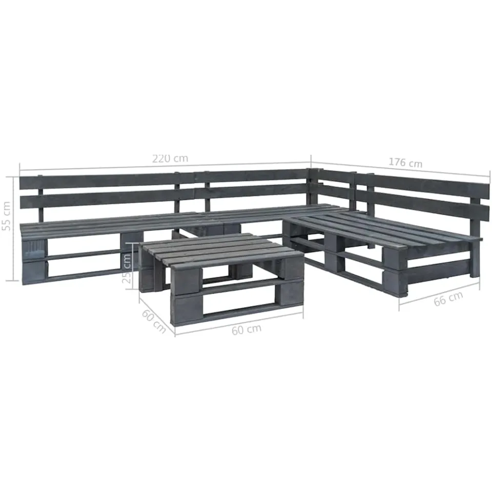 vidaXL 4-delige Loungeset pallet hout grijs, foto 3