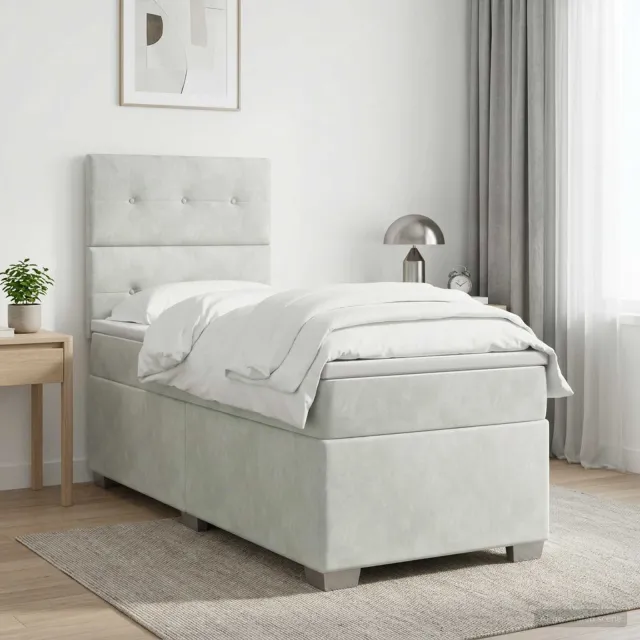 vidaXL Boxspringbed met matras met hoofdeinde Lichtgrijs Enkel Fluweel