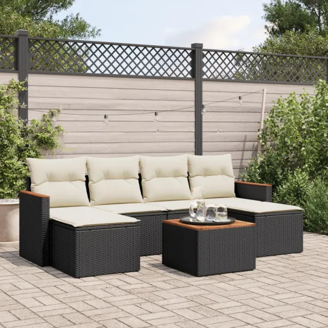 vidaXL 7-delige Loungeset met kussens poly rattan zwart, foto 2