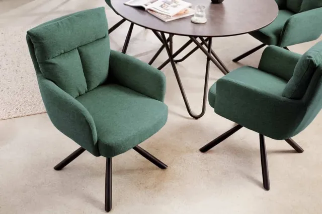 Invicta Interior Draaibare retro stoel BIG GEORGE groen met armleuningen en Bonnell veerkern bekleding - 42084 Zie omschrijving