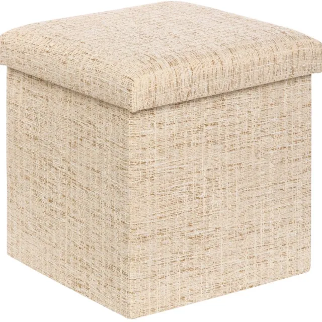 Atmosphera Créateur d'intérieur® Opvouwbare poef met opbergruimte van stof met natuurlijke look OLMA Creme