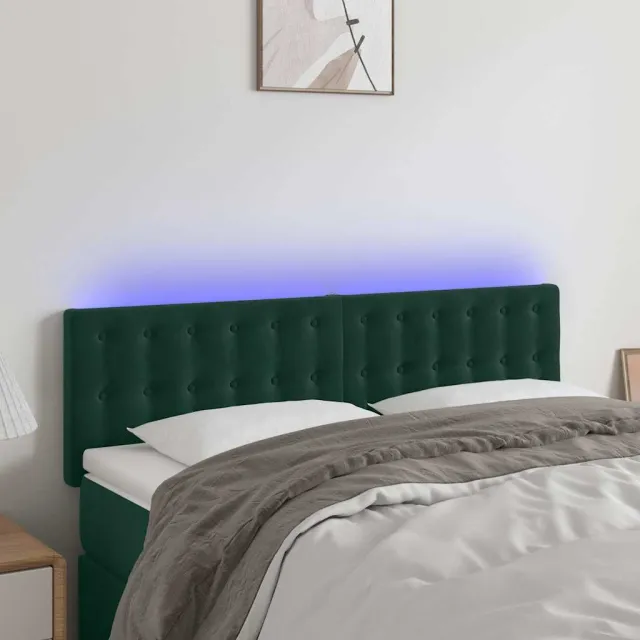 vidaXL Hoofdbord LED 144x5x78/88 cm fluweel donkergroen groen