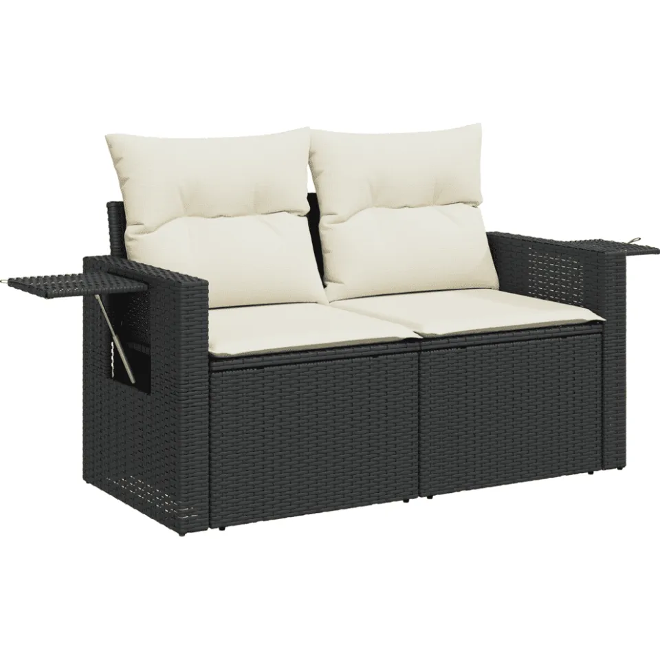 vidaXL 5-delige Loungeset met kussens poly rattan zwart, foto 4