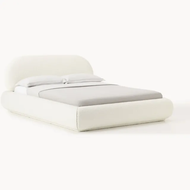 Westwing Collection Bouclé gestoffeerd bed Alba met opbergruimte wit