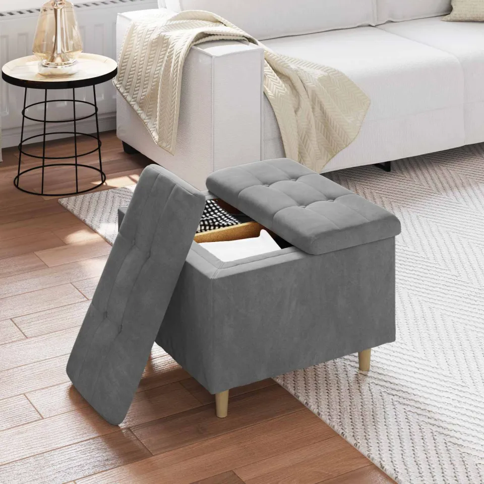 vidaXL Ottoman met Opbergruimte Donkergrijs 60 x 60 x 45 cm Fluweel grijs, foto 4