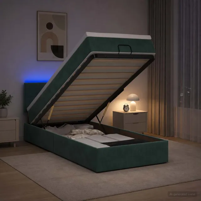 vidaXL Ottoman Bed met Matrassen en LED Donkergroen 100 x 200 cm