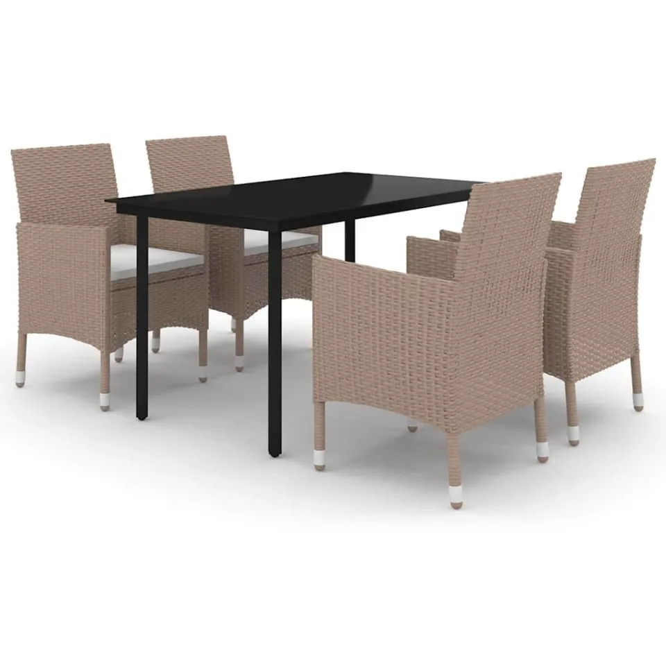 vidaXL 5-delige Tuinset met kussens poly rattan en glas beige, foto 3