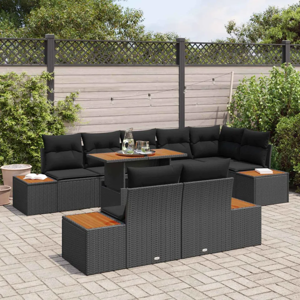 vidaXL Tuin Sofa Set 9 st Zwart Poly riet, foto 3