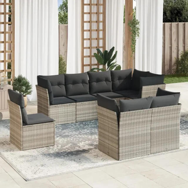 vidaXL 8-delige Loungeset met kussens poly rattan lichtgrijs grijs, foto 2