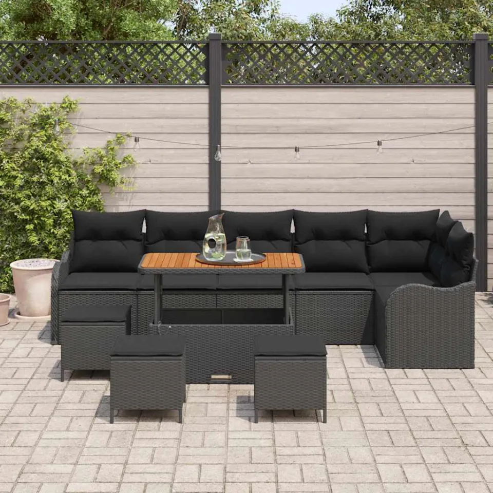 vidaXL Tuinbankenset 10 st Zwart poly rattan, foto 3