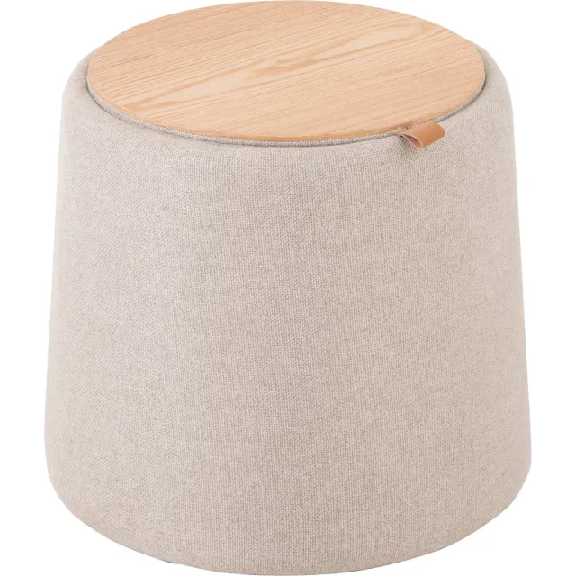 J-Line poef/bijzettafel Rond - textiel/hout - beige
