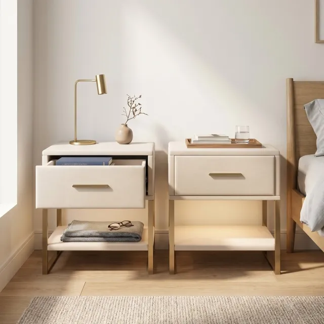 Mofor Set van 2 Nachtkastjes - 40x31x50cm - fluweel en metaal - modern - Beige