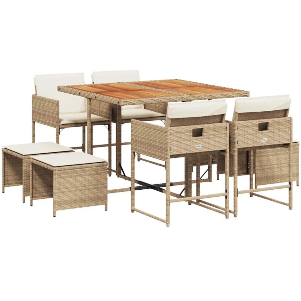 vidaXL 9-delige Tuinset met kussens poly rattan beige, foto 3