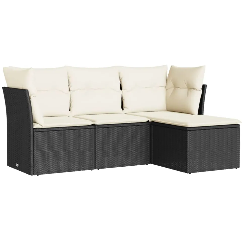 vidaXL 4-delige Loungeset met kussens poly rattan zwart, foto 3