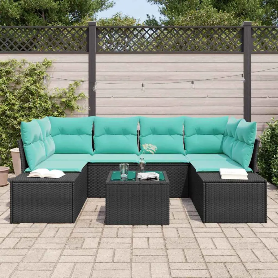 vidaXL Tuin Sofa Set 8 st Zwart en Turquoise poly rattan, foto 3