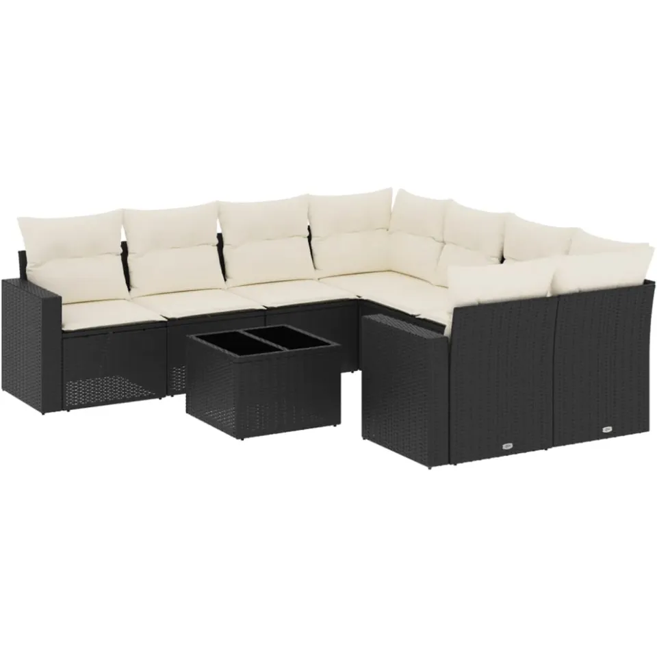 vidaXL 9-delige Loungeset met kussens poly rattan zwart, foto 3