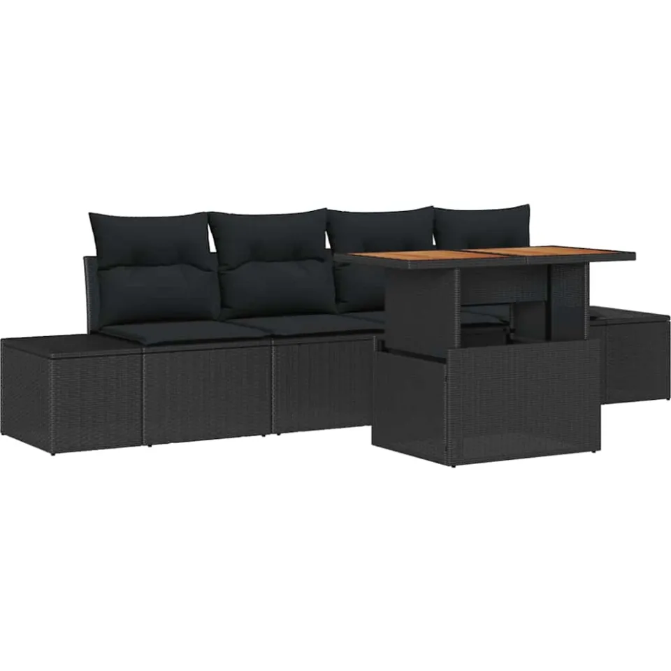 vidaXL Tuin Sofa Set 5 st Zwart Poly riet